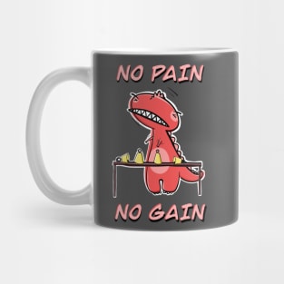 Funny Red T-Rex Practicing Handbells "No Pain, No Gain" Mug